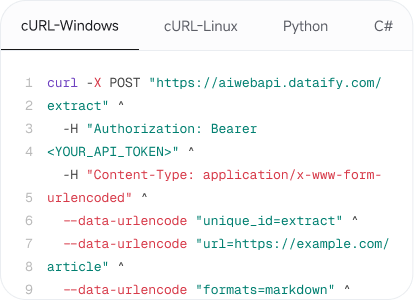 cURL 调用 Extract API 的代码示例